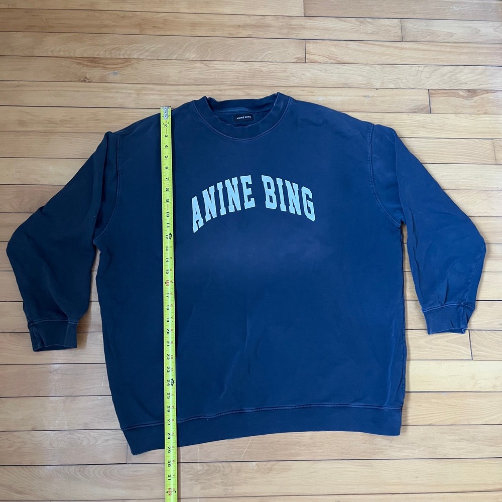 Anine Bing Navy Blue Oversized Graphic Logo Crew Neck Sweatshirt Distressed - Picture 6 of 12